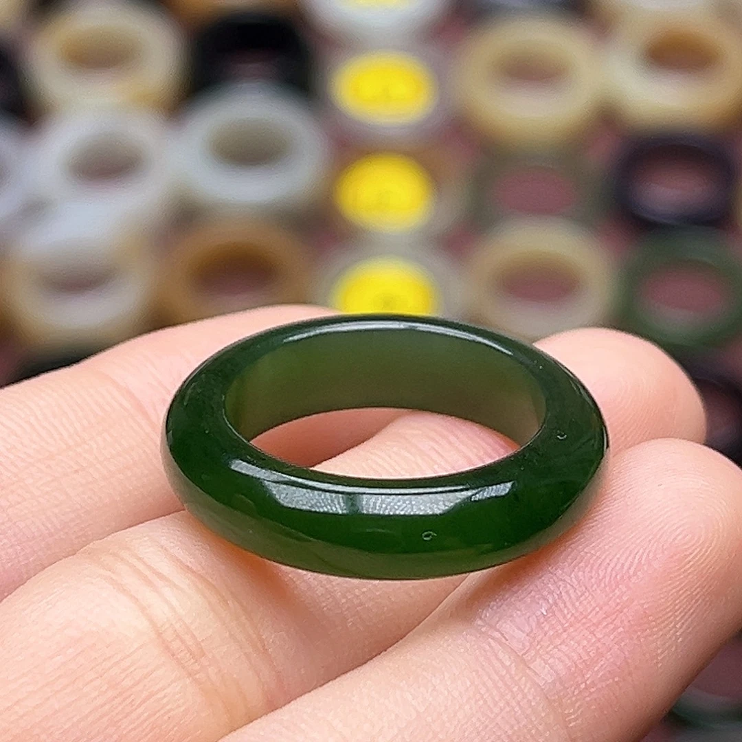 和田玉未镶嵌戒指18.5菠菜绿