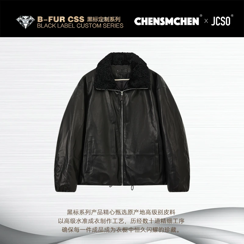 【CHENSMCHEN×JCSO】进口黑色翻领皮衣鹅绒夹克外套CdSY11001NL