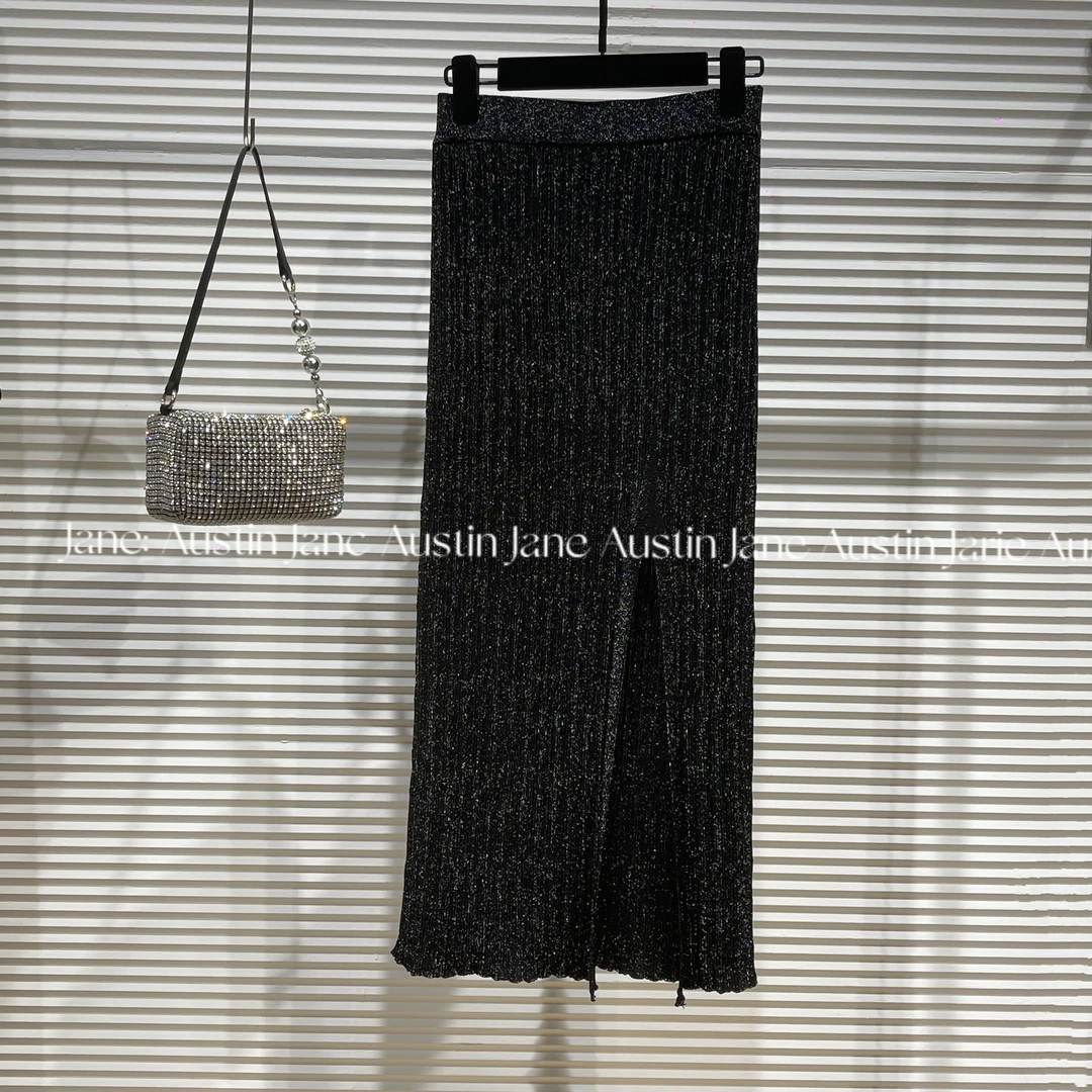 Jane Austin•(耀夜)2025轻奢水晶纱线时尚休闲开叉裙子气质