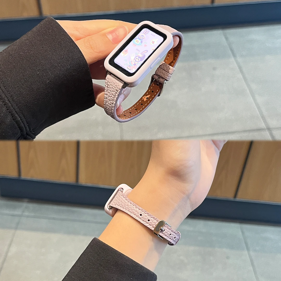 适用华为手环9表带手表10小蛮腰8NFC荔枝纹皮荣耀10/9男女XL秋冬