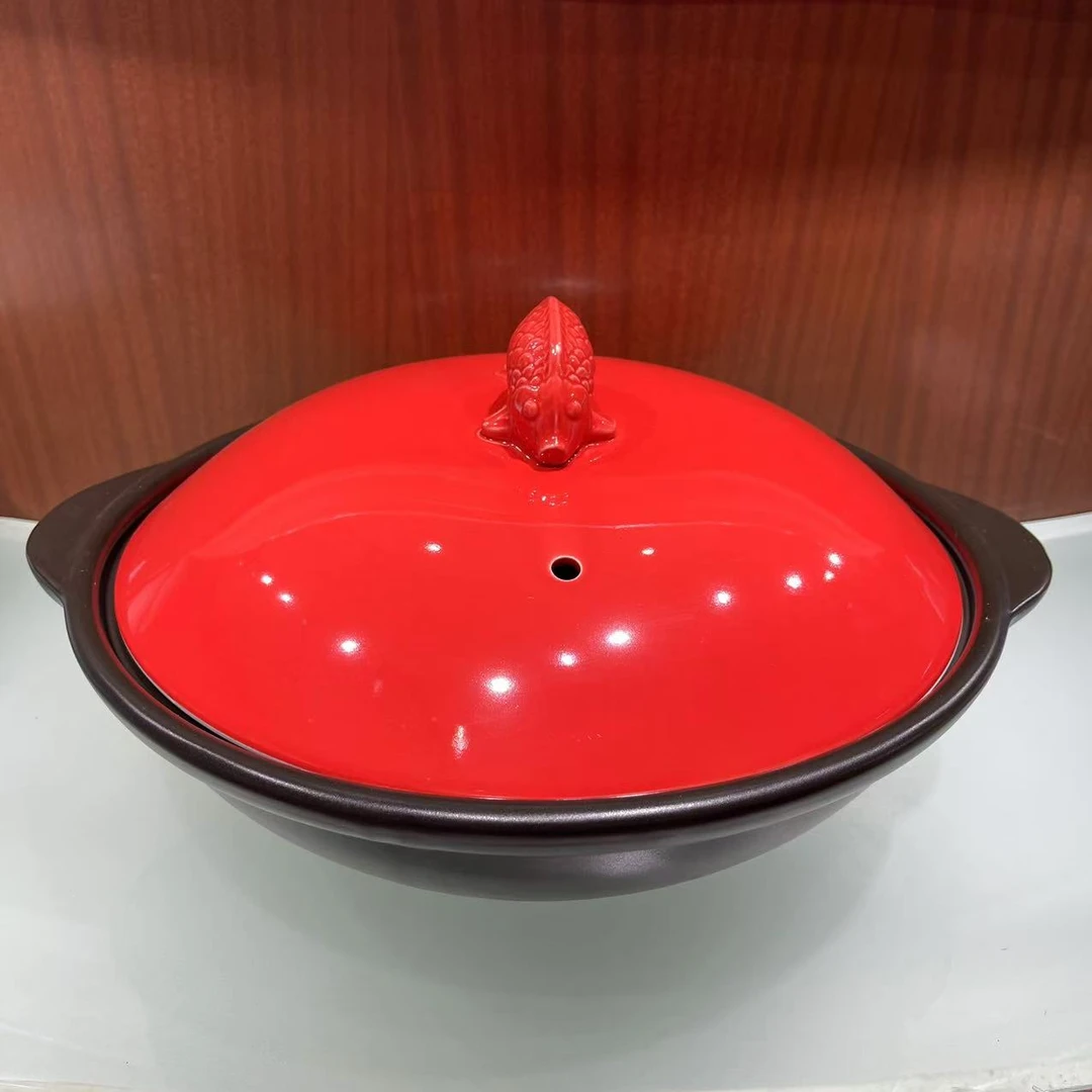景德镇珍宝6升红盖鱼头砂锅3812