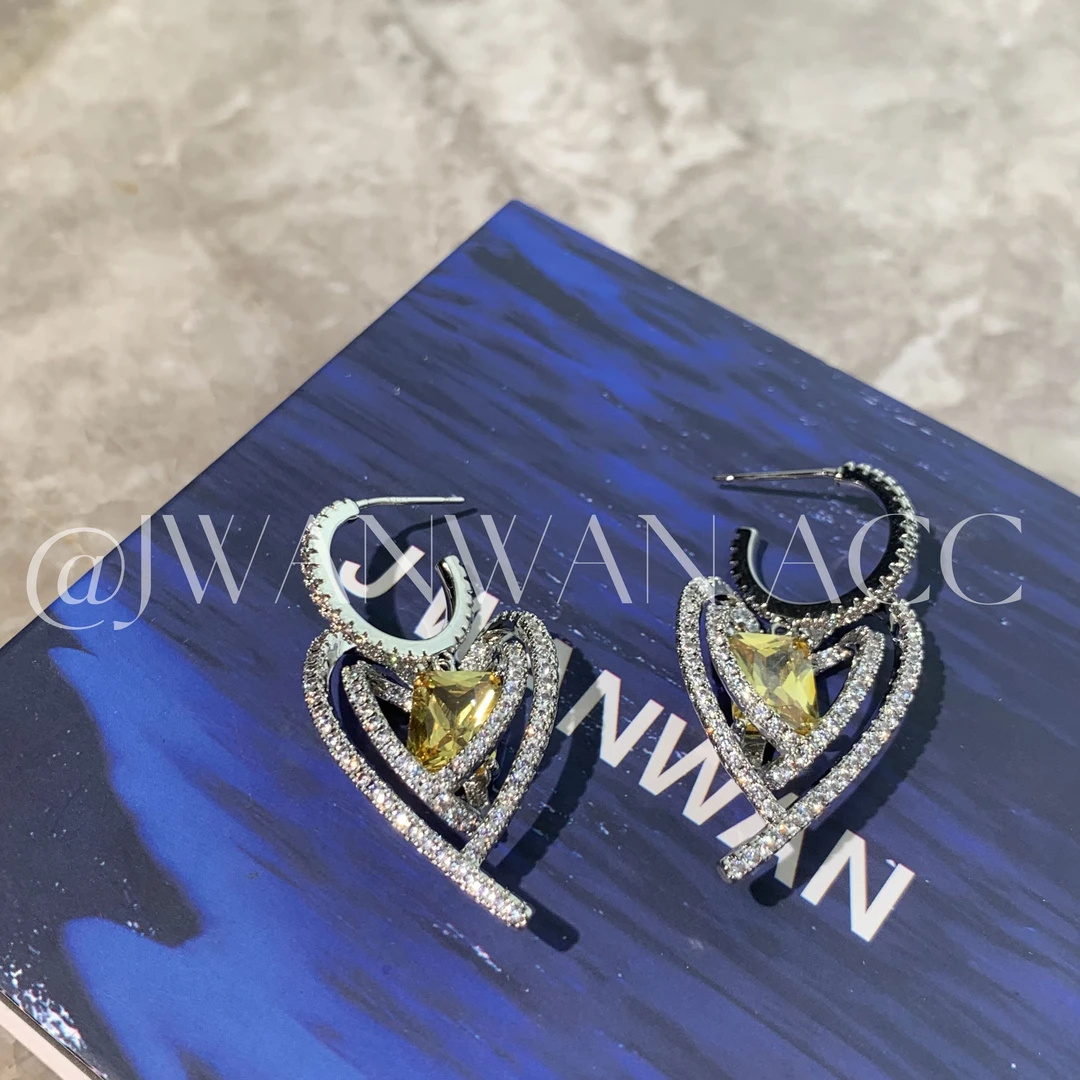 铜合金锆石耳饰 告白方糖.黄色方糖立体爱心轻奢耳环01ED2997BL
