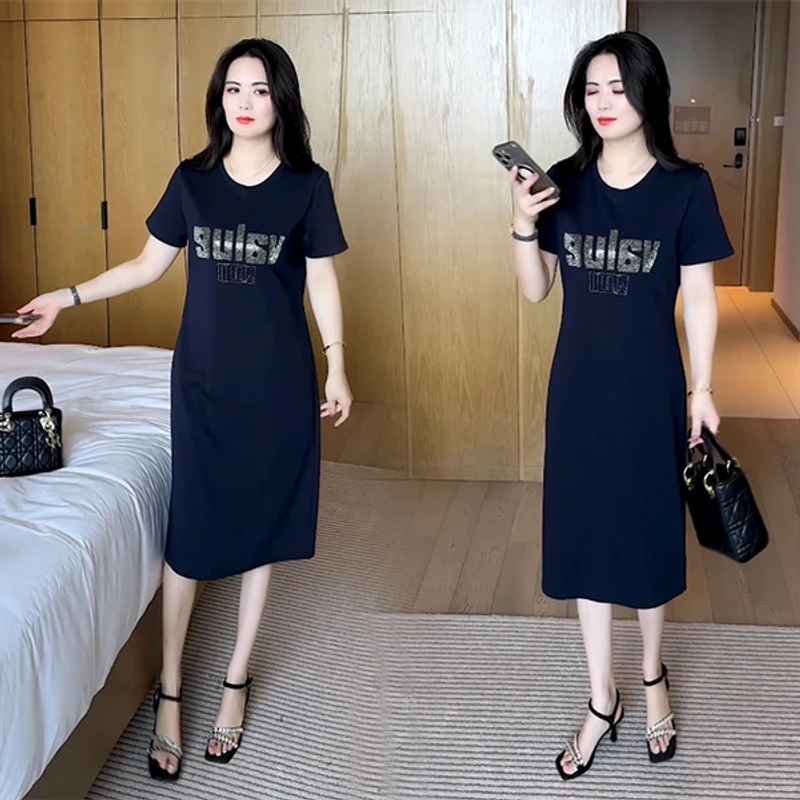 2025夏季新款短袖穿搭气质显瘦时尚休闲韩版洋气减龄连衣裙170