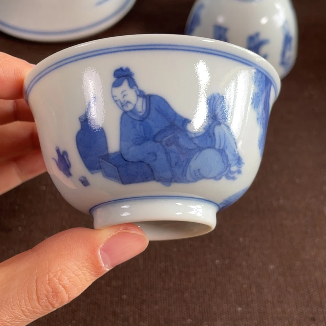 仿古青花人物故事杯