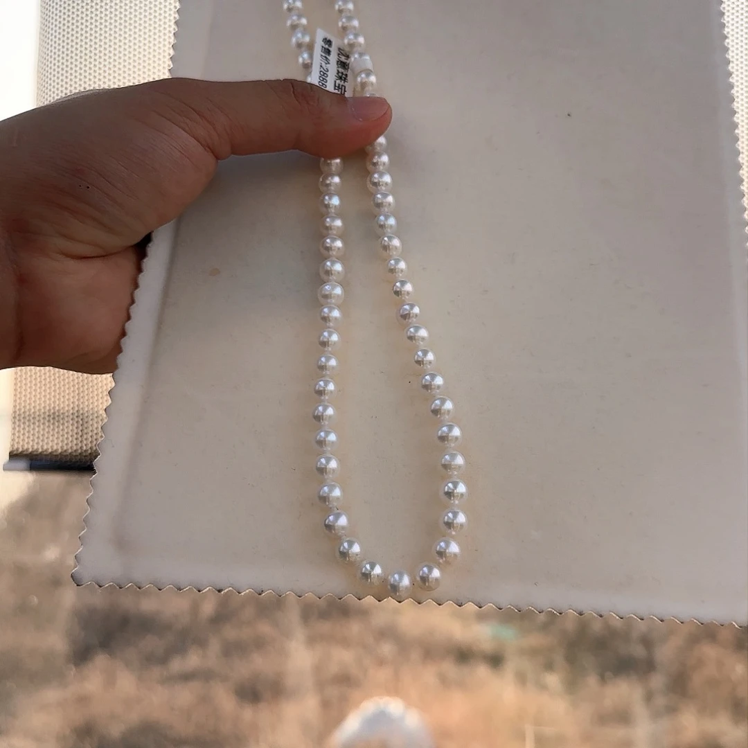 淡水珍珠颈饰银S925镶嵌7-8无核极光镜面正圆白亮无暇