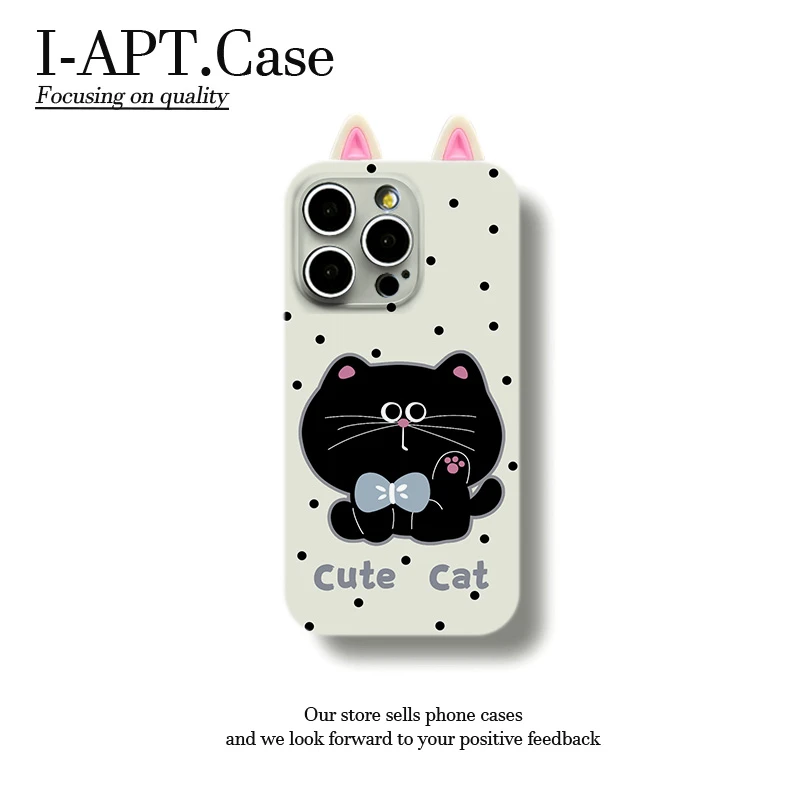 波点大脸黑猫菲林软壳适用iPhone苹果16手机壳华为oppo小米vivo新