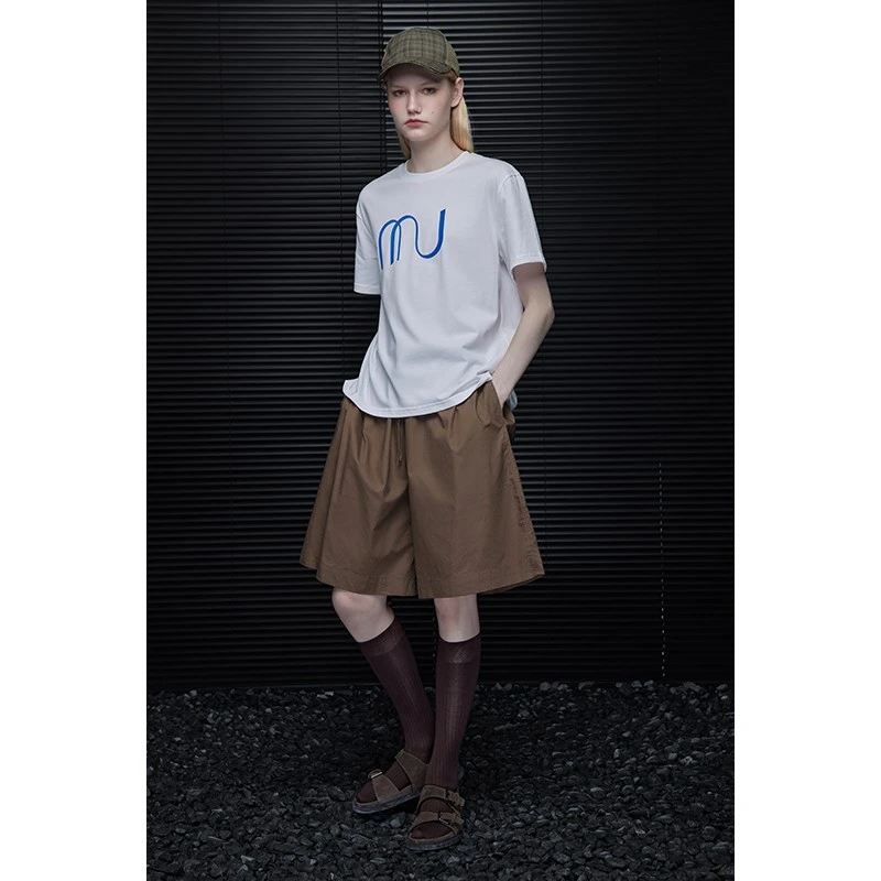 moment咖色纯棉休闲短裤女2025夏季新款五分裤宽松慵懒风设计感
