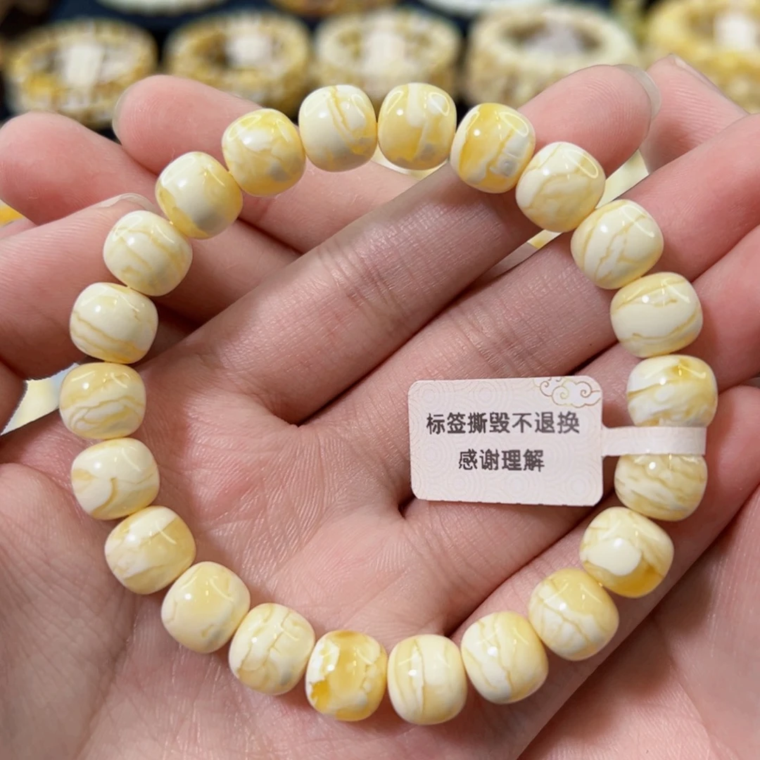 未镶嵌琥珀裸石10mm同料瓷白满蜡精工老型蜜蜡手串