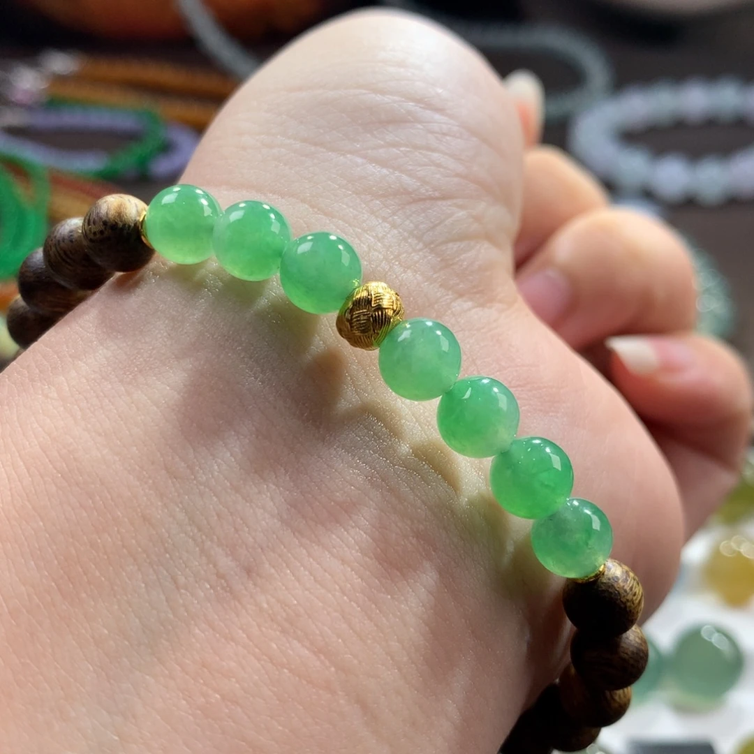 翡翠未镶嵌手链翡翠冰胶底甜阳绿卡6.60+