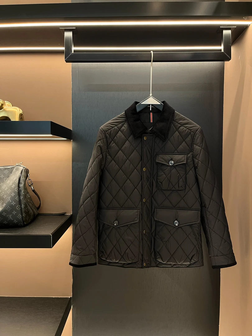 菱形造型时尚简约翻领加厚男士夹棉外套1195