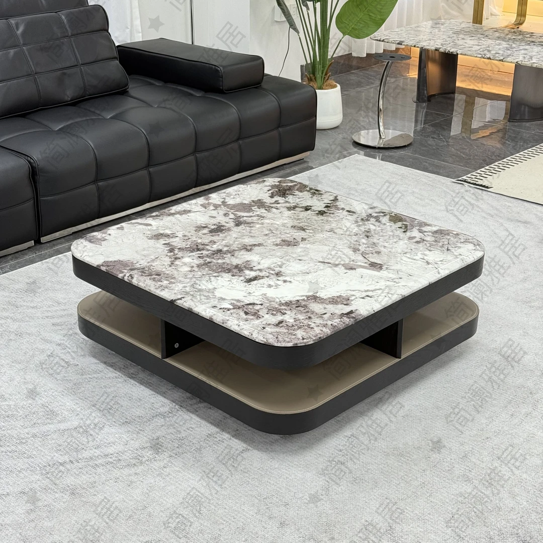 意式极简天然大理石正方形盒子茶几便捷储物客厅市场简约奢石茶几