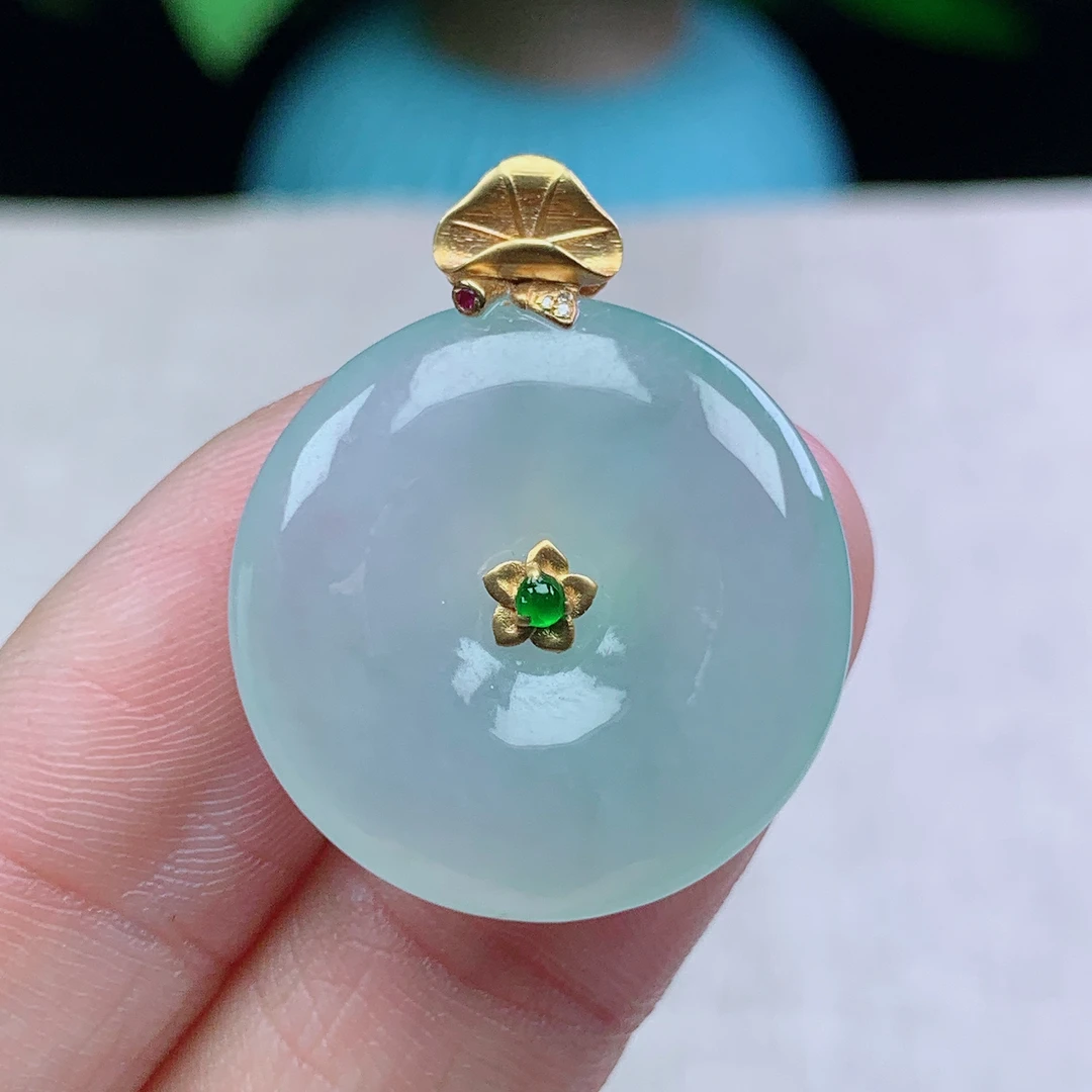 缅甸天然翡翠A货29-23.7-5.7玉石冰种晴水冰透平安扣吊坠礼物