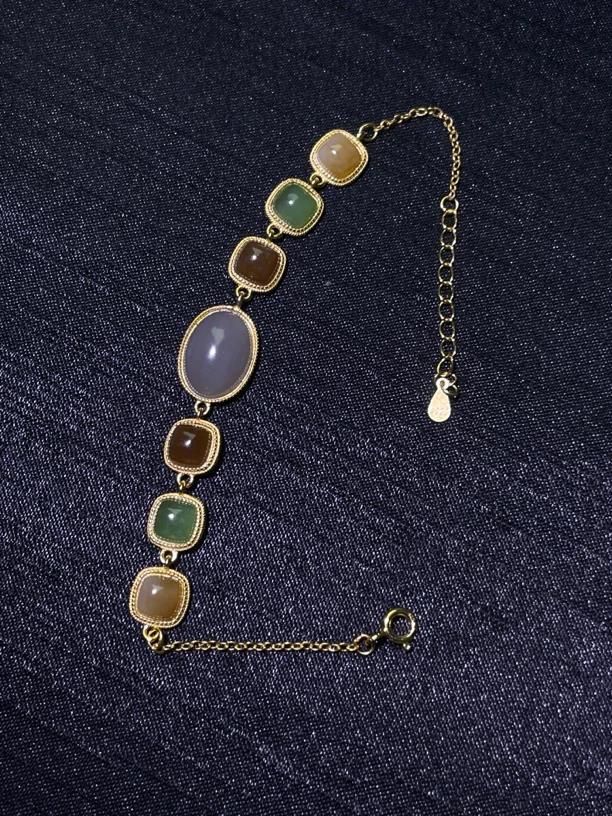 和田玉多宝手链S925方糖款