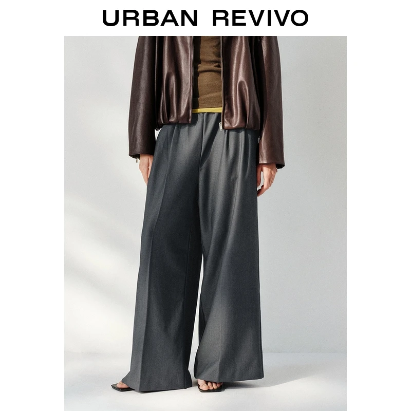 UR2025秋季新款女装简约格雷系松紧腰超宽松阔腿裤UWM650083+