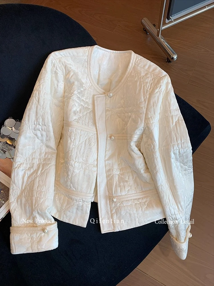 新中式提花缎面静奢棉服女2025冬新款高级感气质百搭短款棉衣外套