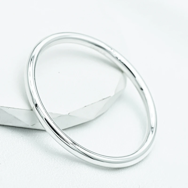 足银手镯 假一赔十足银999.9亮面素圈手镯女纯银实心光面简约镯子