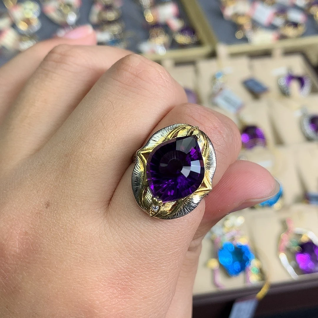 银S925镀金镶嵌水晶戒指