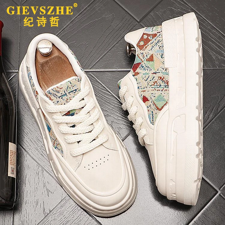 纪诗哲板鞋男款夏季新款运动休闲鞋厚底增高小白鞋刺绣透气男鞋子
