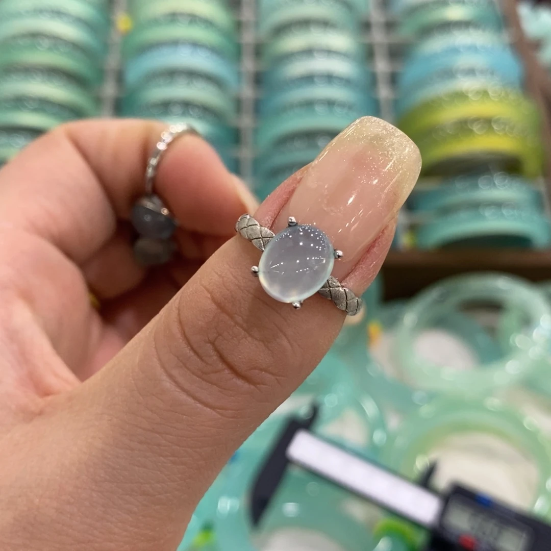 蛇纹石玉银S925镶嵌戒指