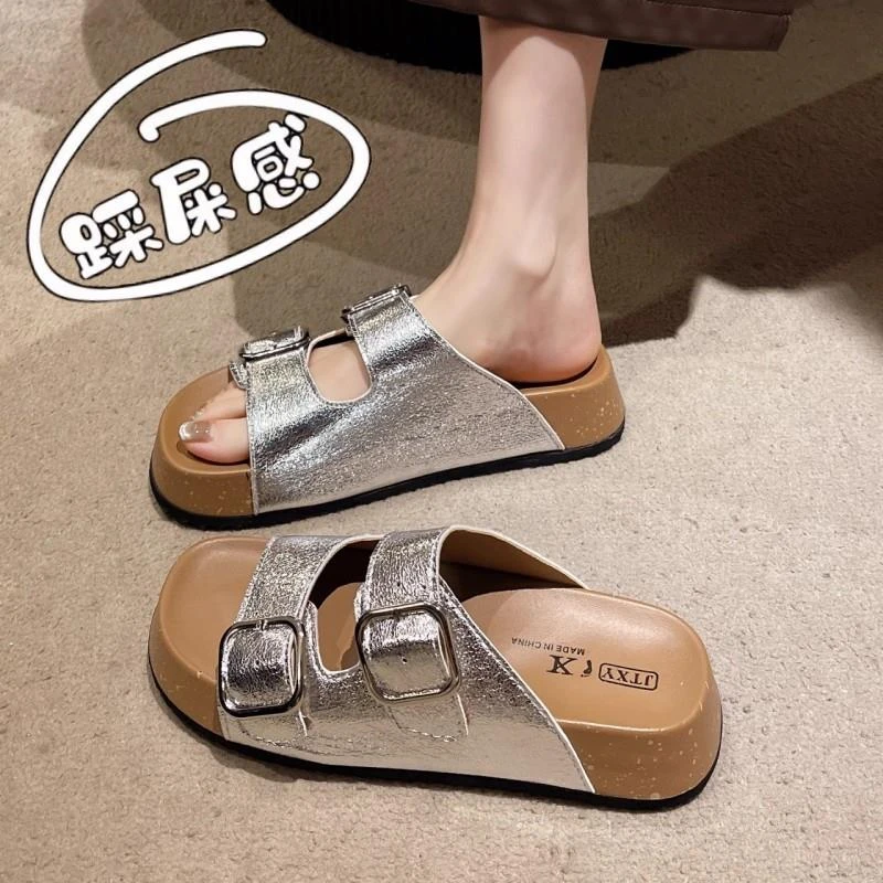 高级感一字凉拖女士2025新款夏季孕妇外穿34码厚底勃肯沙滩拖鞋女