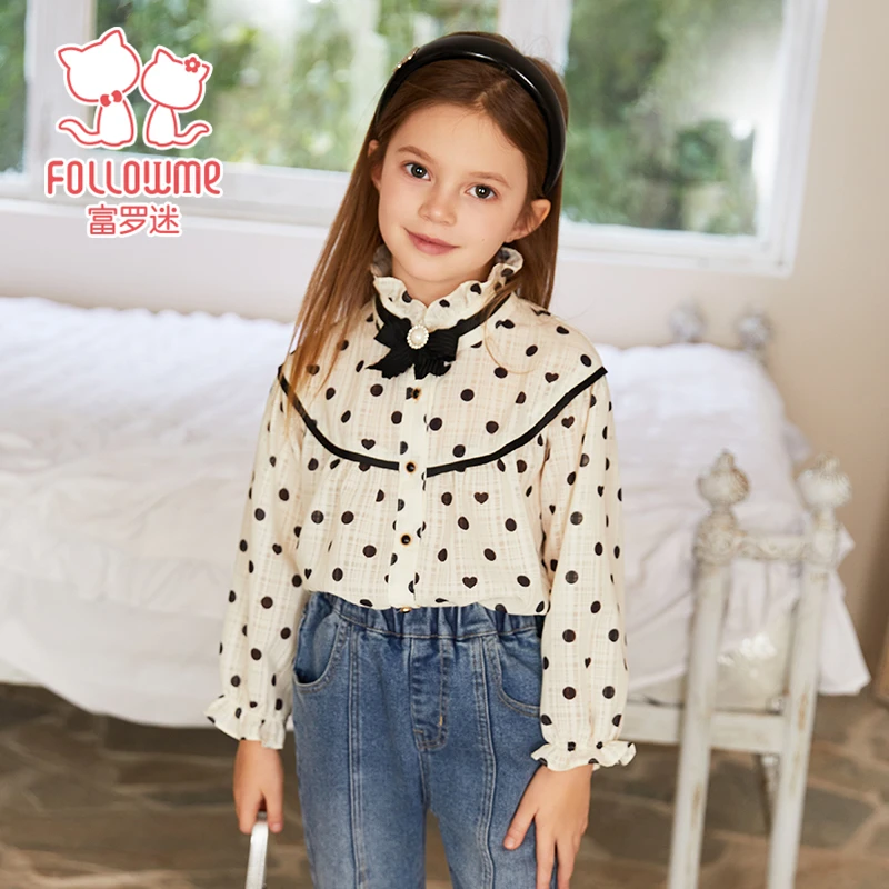 富罗迷女童衬衫儿童秋装秋季洋气时髦小女孩百搭上衣衬衣F4A9311C
