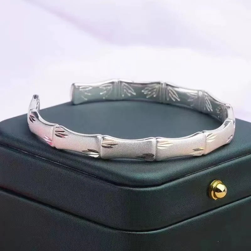 足银手镯 足银999.9开口手镯新款步步高升磨砂竹节