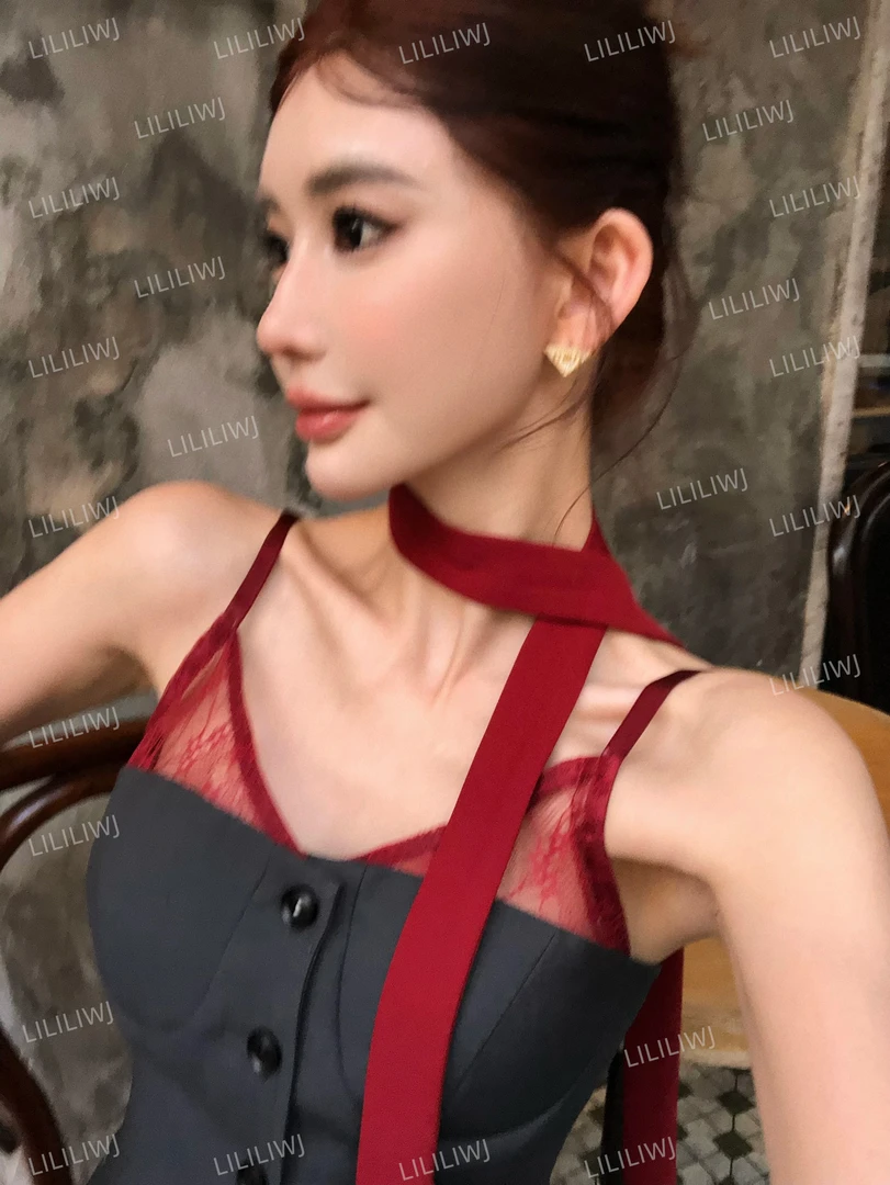 【婉君】背心搭配时尚单品百搭红飘带LWJ25A1S346