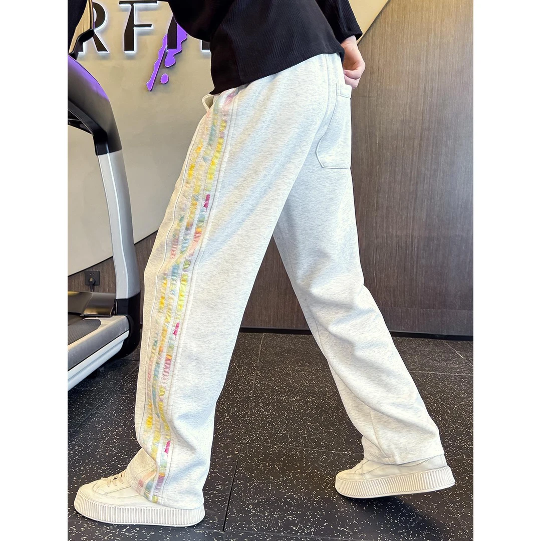 轻奢痞帅男装条纹卫裤男款潮流直筒运动裤春秋新款美式休闲裤子潮