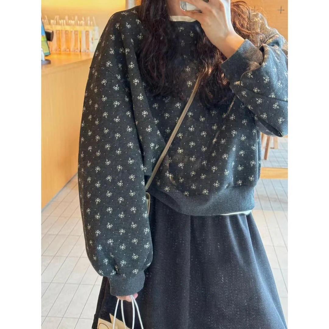 佳儿吖～韩女卫衣 宽松慵懒廓形碎花卫衣5020