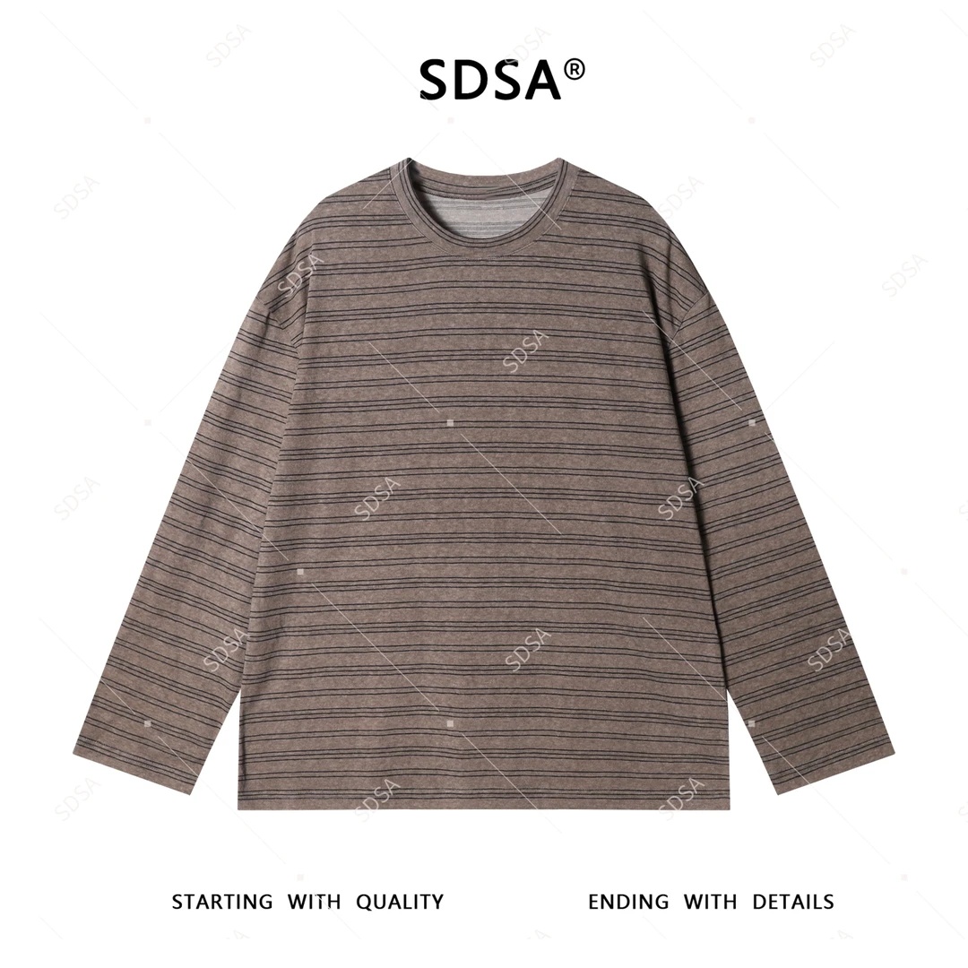 SDSA男士2025新款轻奢痞帅男装撞色条纹长袖T恤简约休闲时尚百搭