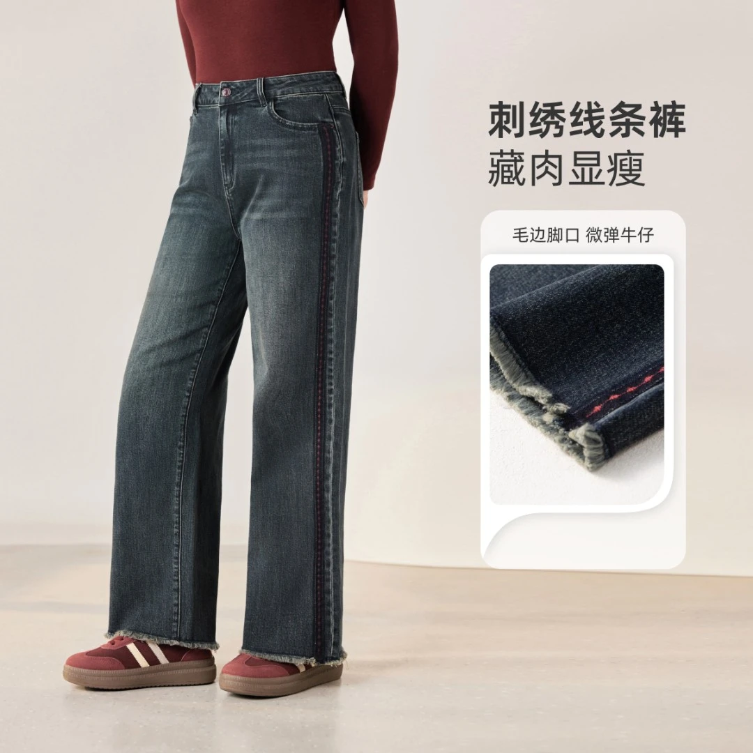 【科技升级#双芯纱】高性能回弹牛仔裤MsShe大码女阔腿裤M2509024