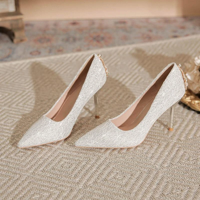 【澳门专柜正品】香港气质香槟色女王皇冠高跟鞋女细跟婚鞋新娘鞋禾