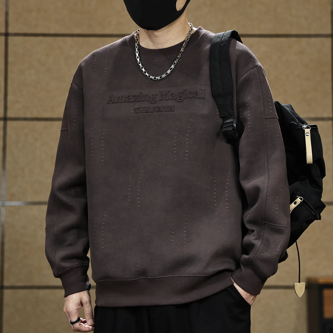 秋季字母钢印圆领套头长袖卫衣男士305g新款休闲美式高级感上衣服