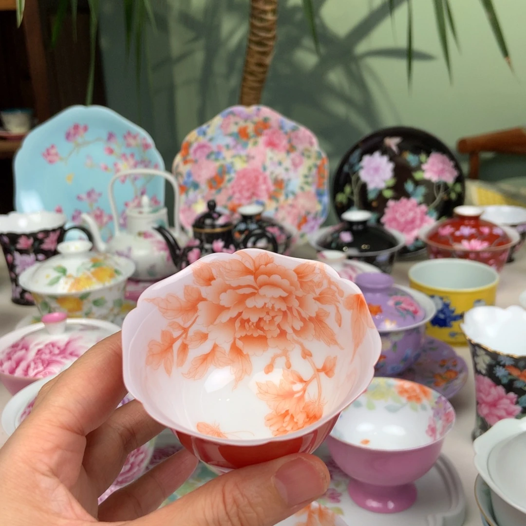 陶景德镇陶瓷珊瑚红牡丹花