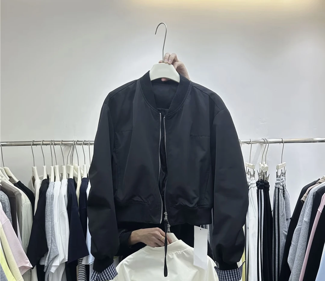 韩版纯色拼接袖夹克百搭宽松