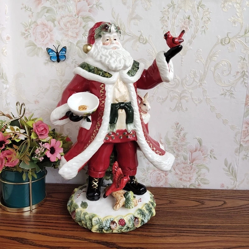 出口精品陶瓷圣诞节圣诞老人雕像装饰品家居客厅桌面节日礼物