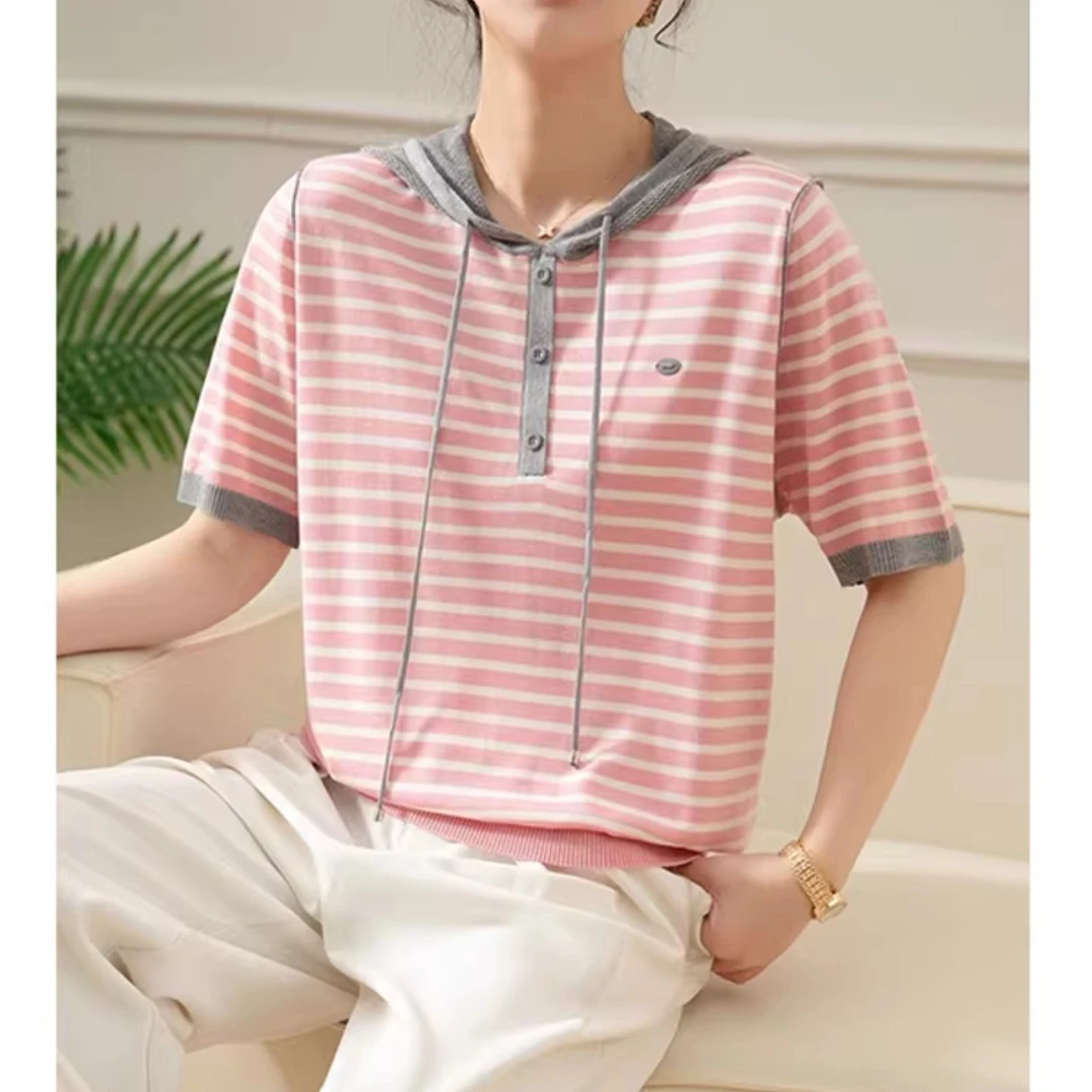 荟敏轻奢25001夏季时尚百搭带帽针织衫