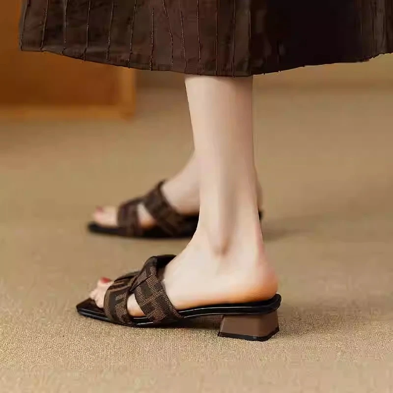 意大利纯羊皮真皮一字拖鞋女夏天裙子高跟鞋2025新款流行爆款百搭