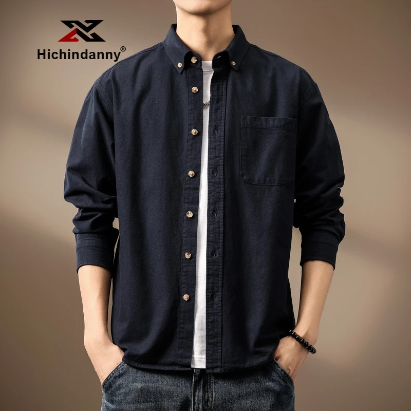 HICHIN纯棉运动夹克男秋季新款休闲宽松茄克外套经典磨毛翻领长袖