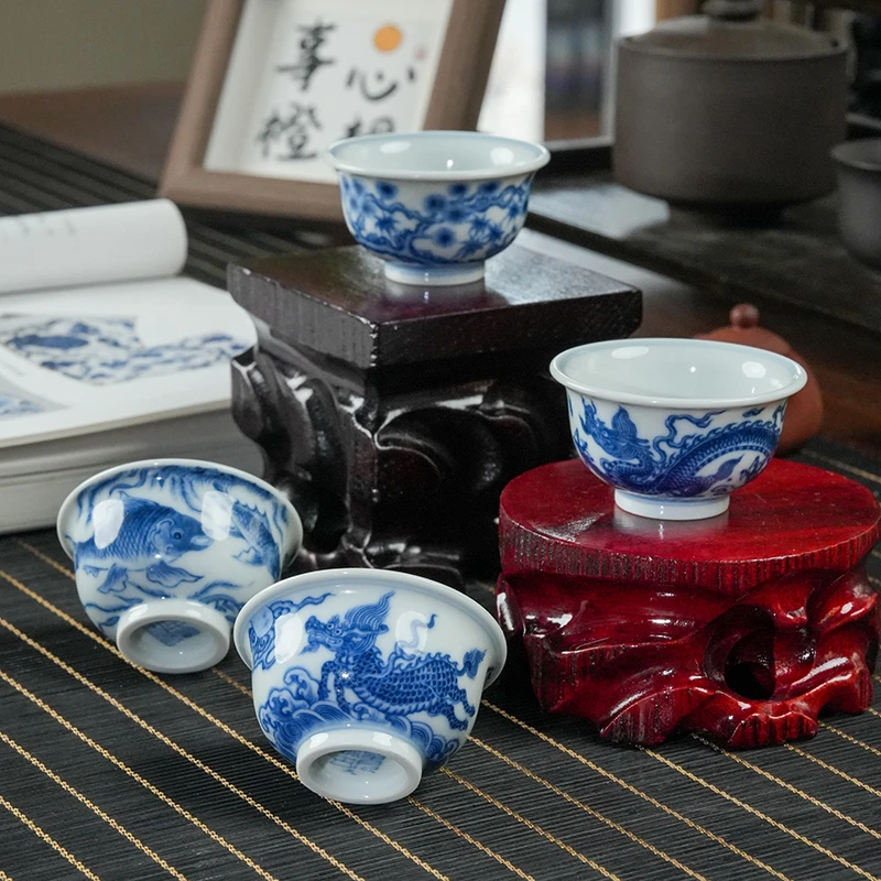 【望月怀古专款】望月怀古四大招牌迷你压手套杯手绘陶瓷茶具纯手工