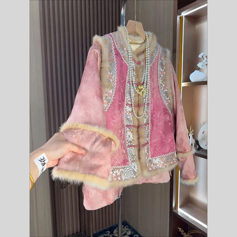 2025年冬季新款时尚气质独特清冷感新中式国风复古马甲外套两件套