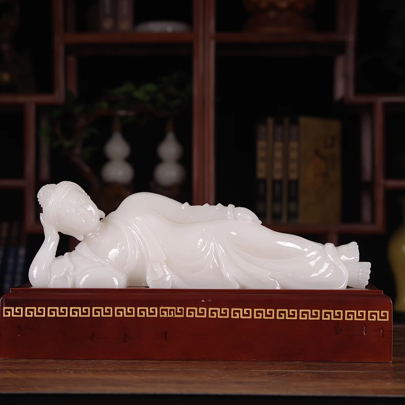 天然玉石创意白瓷释迦摩尼佛像摆件客厅办公室送长辈领导礼物礼品