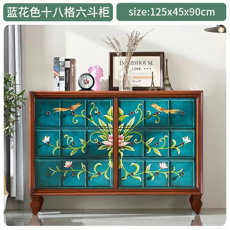 斗柜 美式彩绘家具 巴宝莉斗柜 美式乡村风格 实木家具田园风家具