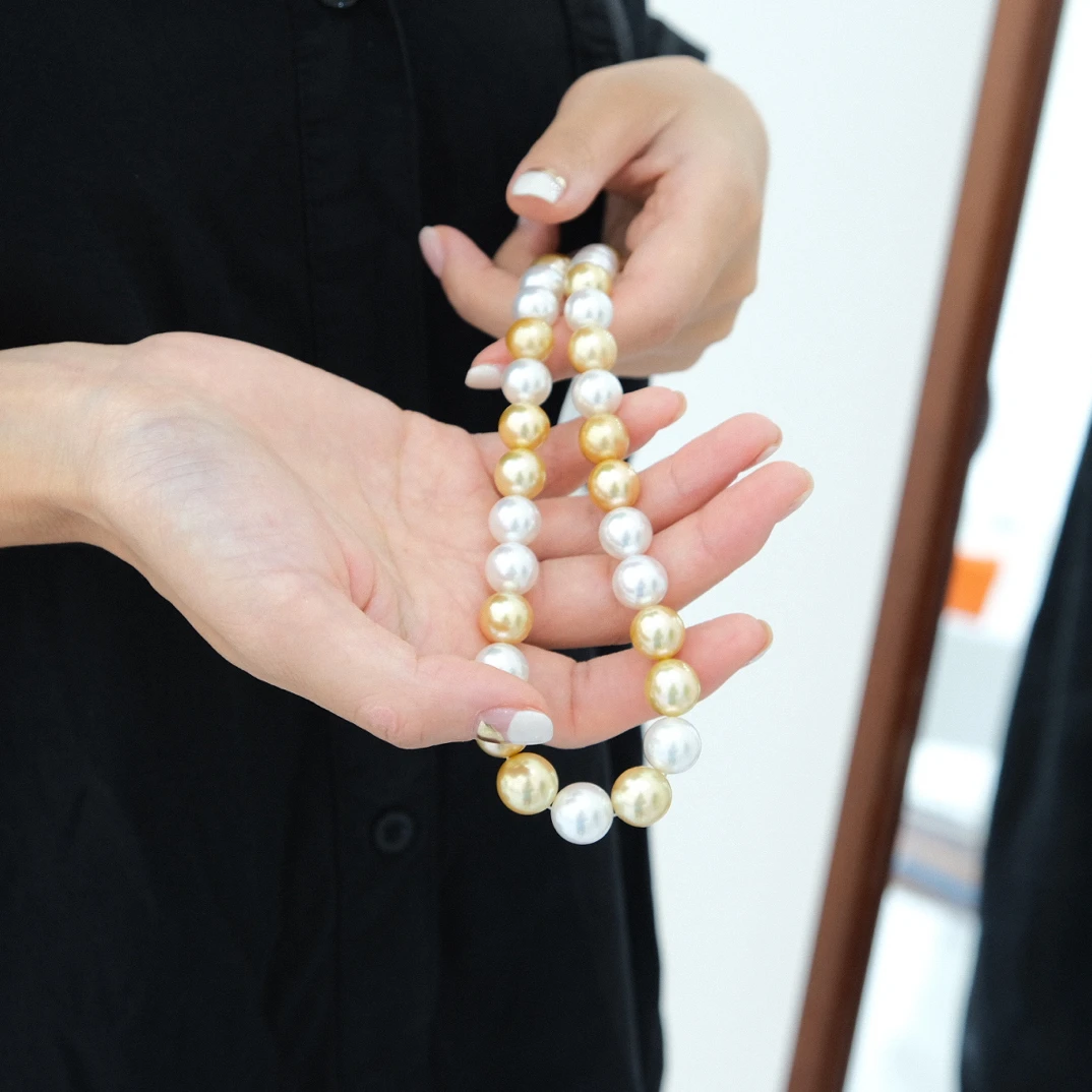 18k金天然海水与南洋金珠混彩珍珠11-13mm