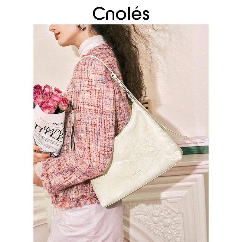 Cnoles蔻一锦感星尘包斜挎包女2025新款包包牛皮托特腋下包hobo包