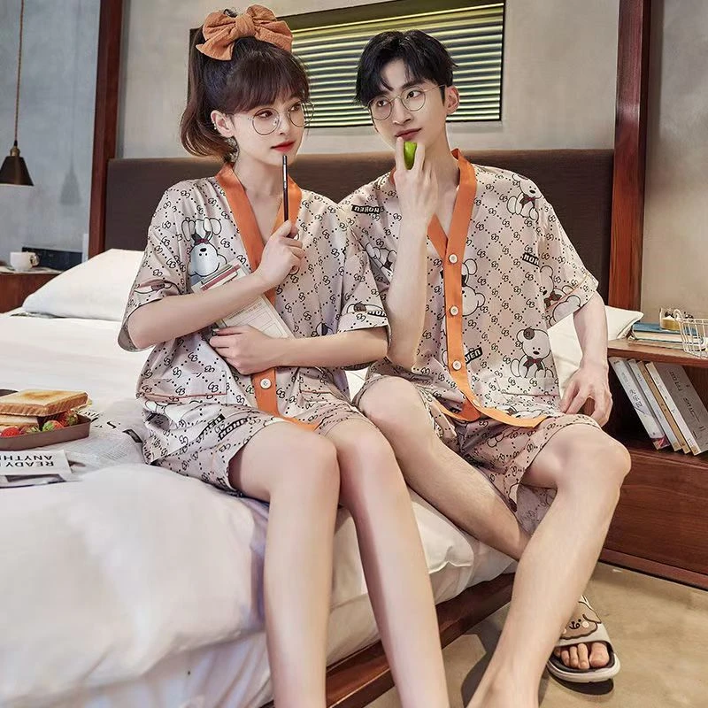情侣夏季睡衣高级感冰雪丝短袖短裤韩版家居服休闲薄款