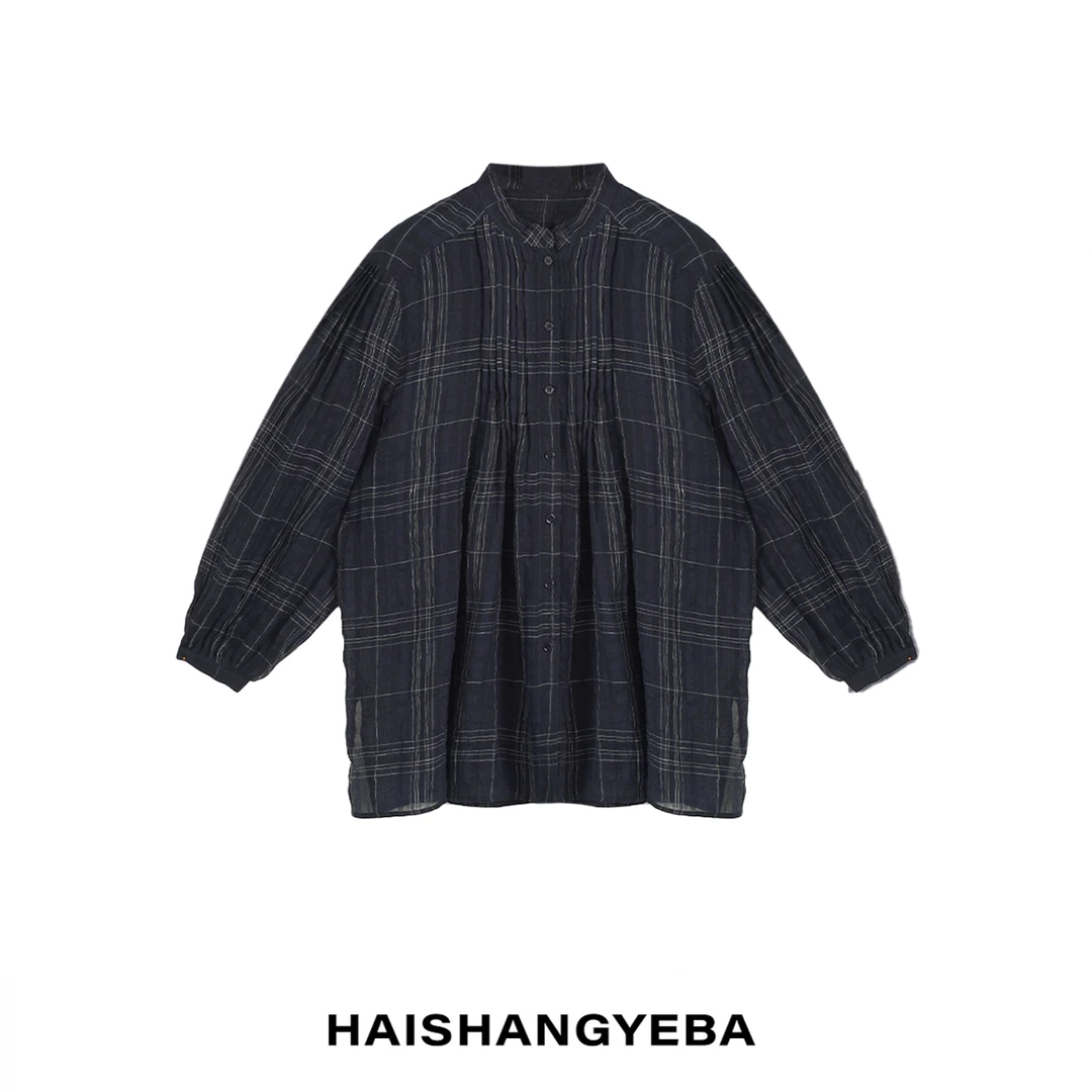 【海上叶爸】新款2025夏季百搭亚麻条纹格宽松休闲衬衫