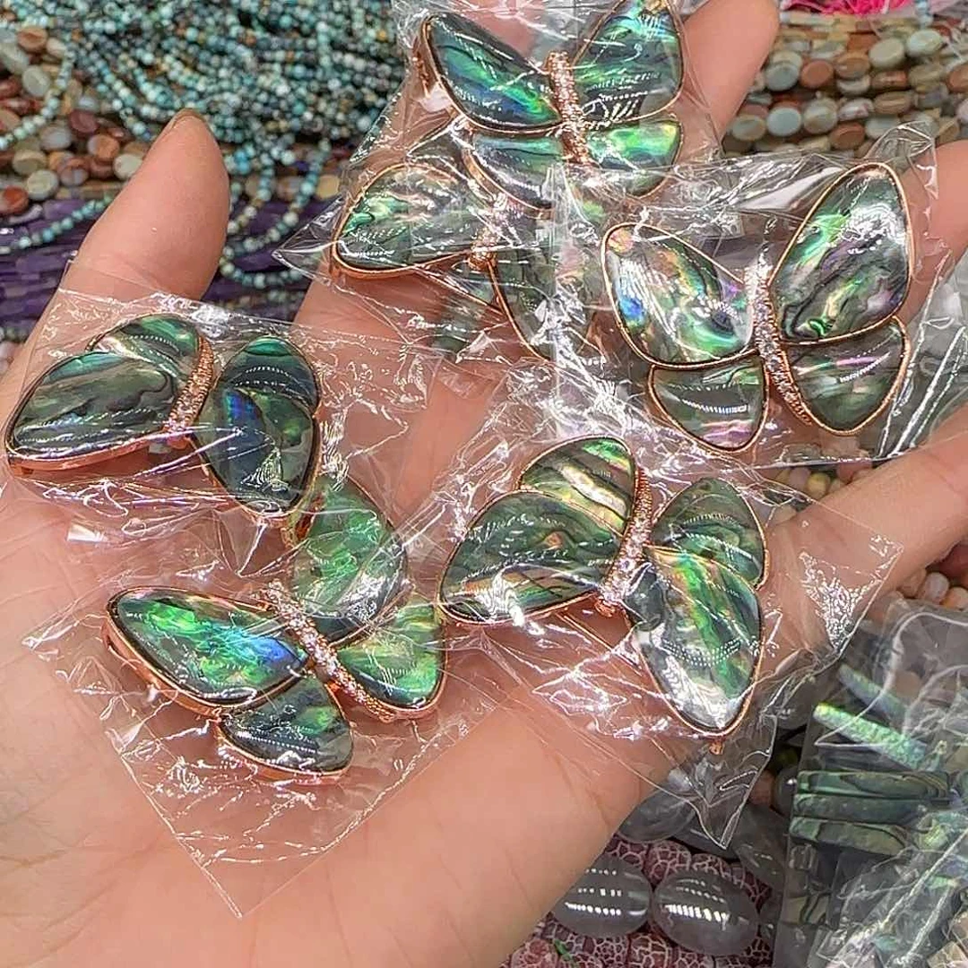玛瑙/玉髓合金珠宝半成品鲍鱼贝蝴蝶一颗