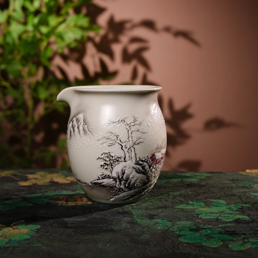 林静水墨雪景公道杯-纯手工手绘雪景公道杯