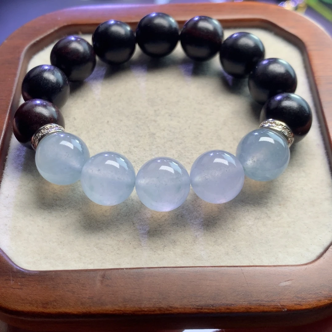 未镶嵌手链翡翠蓝紫底飘绿12mm